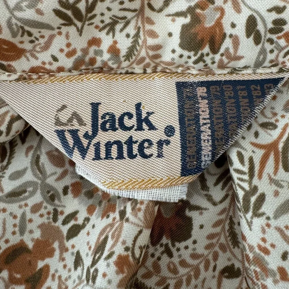 70s Vintage Winter Jack Tan Green Ditsy Floral Ballon Sleeve Pop Over Blouse